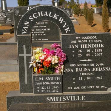 SCHALKWYK Jan Hendrik, van 1938-2007 &amp; Anna Dalina THERON 1942- :: SMITH E.M. nee VAN SCHALKWYK 1963-2012 