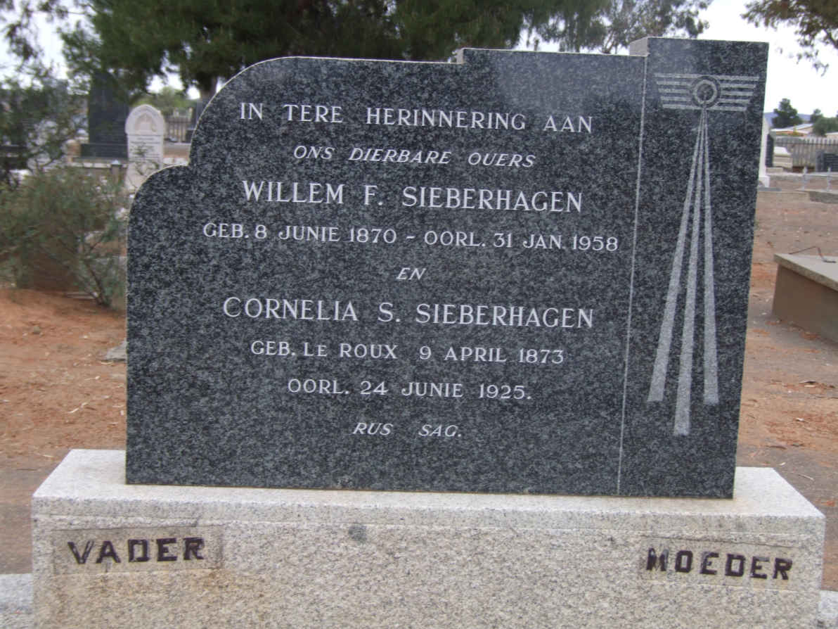 SIEBERHAGEN Willem F. 1870-1958 &amp; Cornelia S. LE ROUX 1873-1925