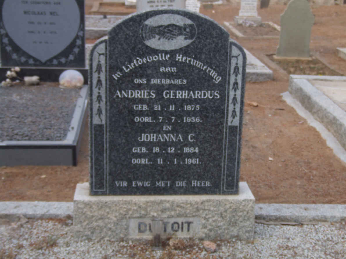 TOIT Andries Gerhardus, du 1875-1956 &amp; Johanna C. 1884-1961
