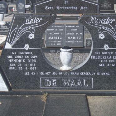 WAAL Hendrik Dirk, de 1914-1987 &amp; Frederika Elizabeth KRÜGEL 1919-