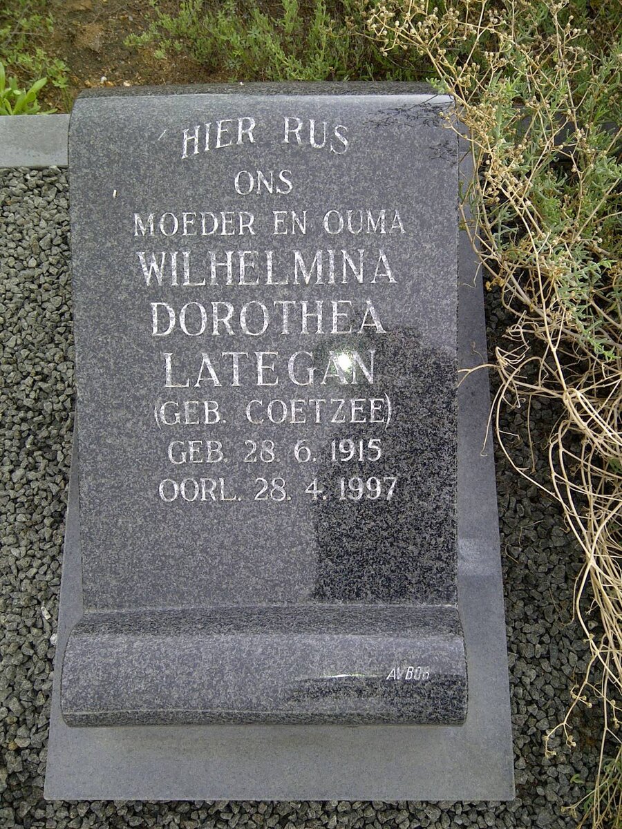 LATEGAN Wilhelmina Dorothea nee COETZEE 1915-1997