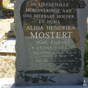 MOSTERT Alida Hendrika nee COETZEE 1910-1999