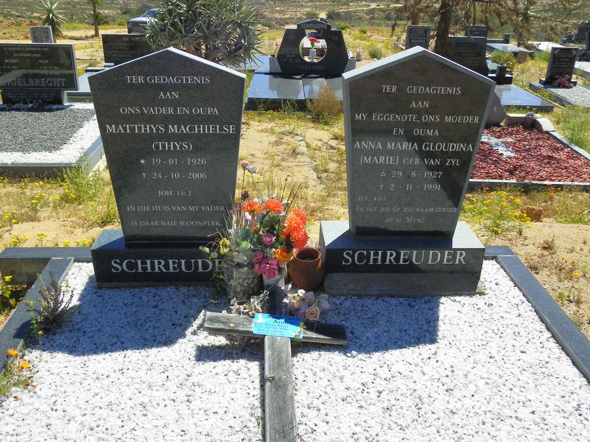SCHREUDER Matthys Machielse 1926-2006 &amp; Anna Maria Gloudina VAN ZYL 1927-1991