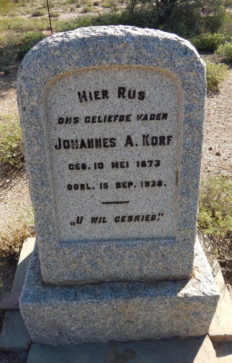 KORF Johannes A. 1873-1938 &amp; Susanna E. SWART 1866-1937