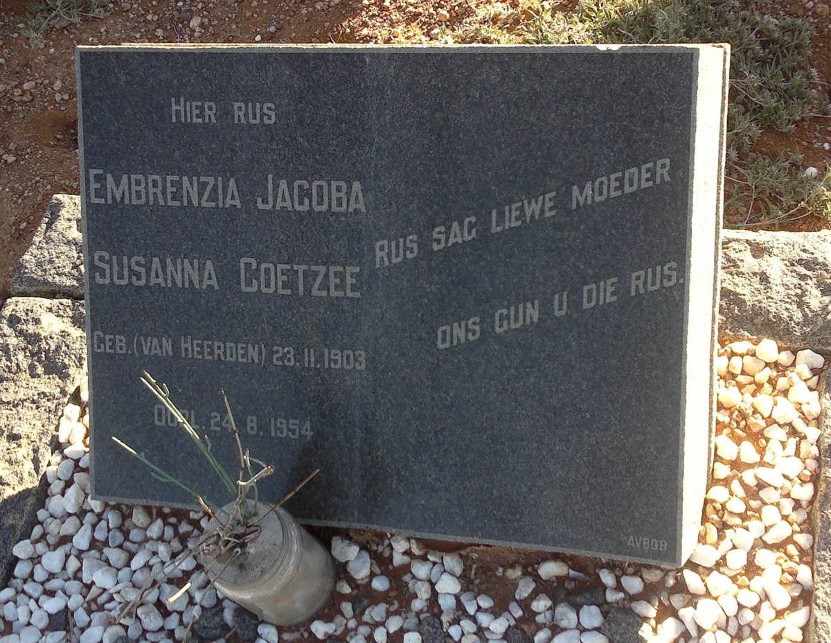 COETZEE Embrenzia Jacoba Susanna nee VAN HEERDEN 1903-1954