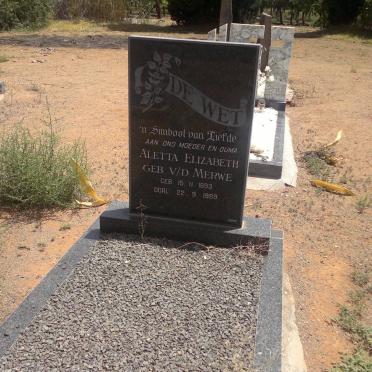 WET Aletta Elizabeth, de nee v.d. MERWE 1893-1989