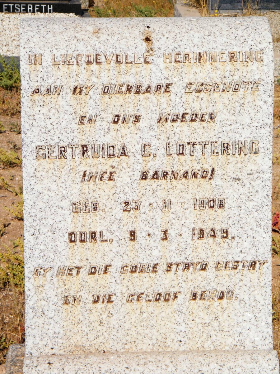 LOTTERING Gertruida C. nee BARNARD 1908-1949