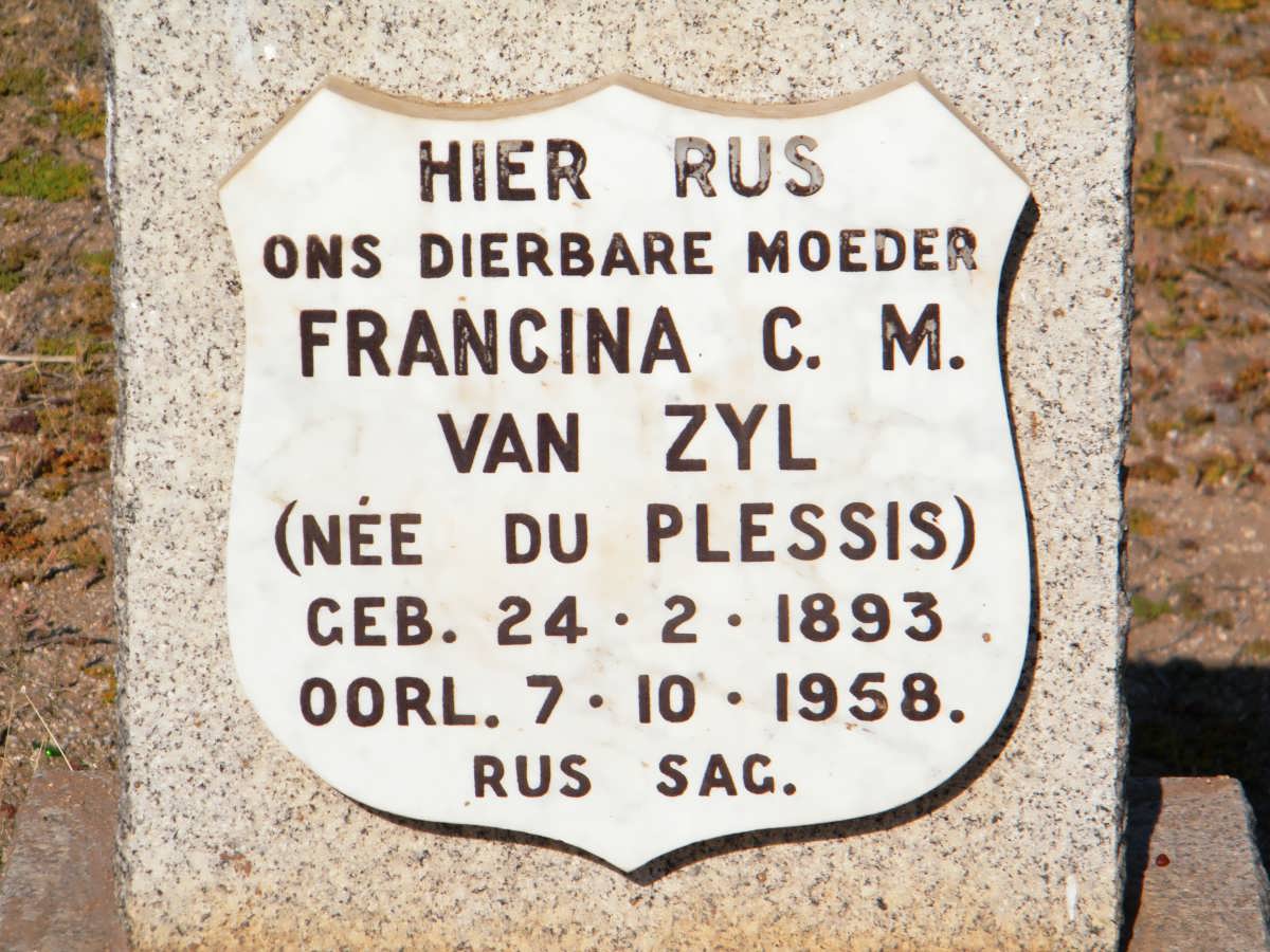 ZYL Francina C.M., van nee DU PLESSIS 1893-1958