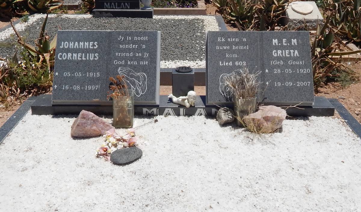 MALAN Johannes Cornelius 1915-1997 &amp; M.E.M. GOUS 1920-2007