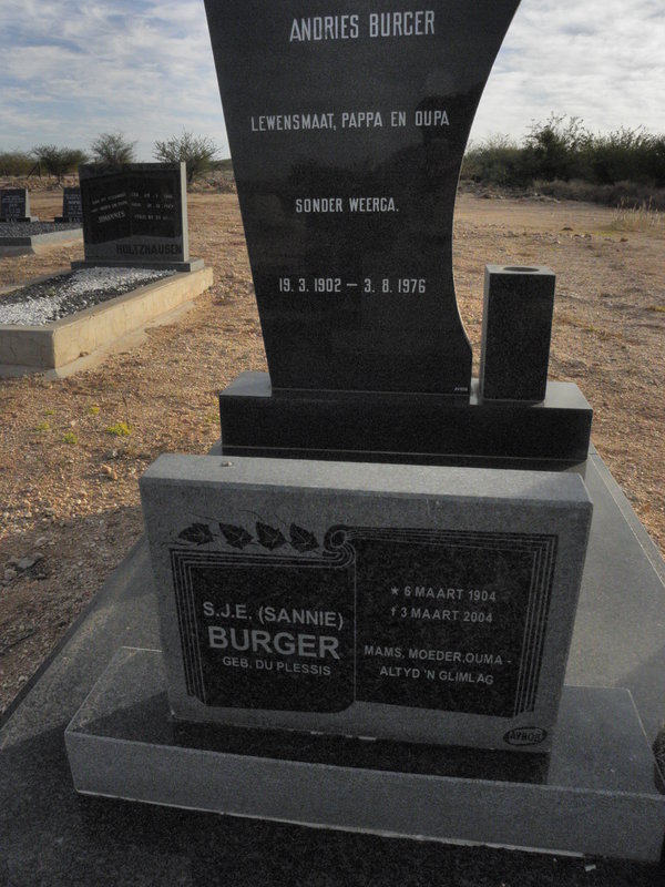 BURGER Andries 1902-1976 &amp; S.J.E. du PLESSIS 1904-2004