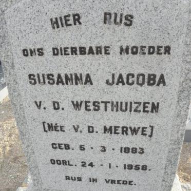 WESTHUIZEN Susanna Jacoba, v.d. nee V.D. MERWE 1883-1958
