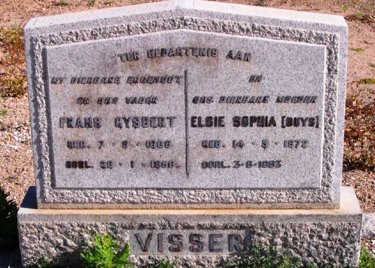 VISSER Frans Gysbert 1868-1956 &amp; Elsie Sophia BUYS 1872-