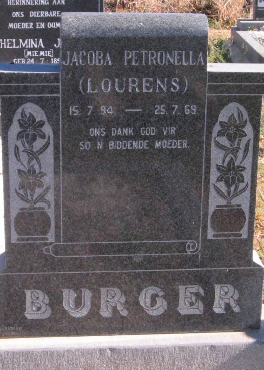 BURGER Jacoba Petronella nee LOURENS 1894-1969