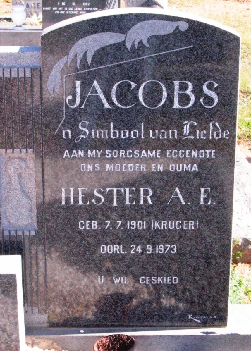 JACOBS Hester A.E nee KRUGER 1901-1973