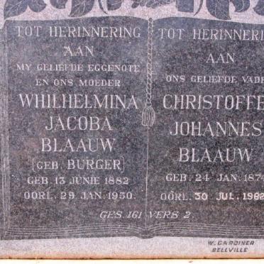 BLAAUW Christoffel Johannes 1874-1962 &amp; Wilhelmina Jacoba BURGER 1882-1950