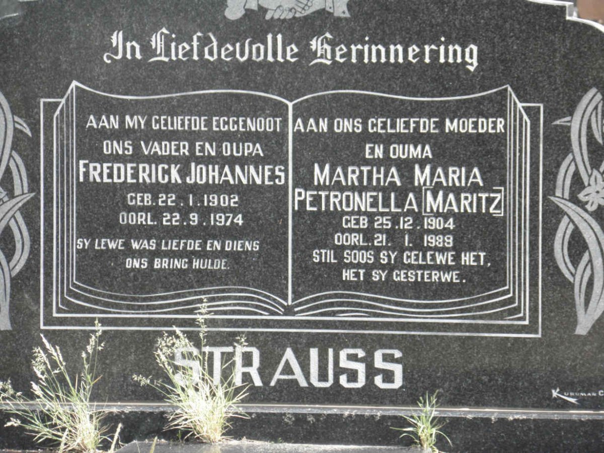STRAUSS Frederick Johannes 1902-1974 &amp; Martha Maria Petronella MARITZ 1904-1989