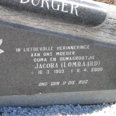 BURGER  Jacoba nee LOMBAARD 1909-2000