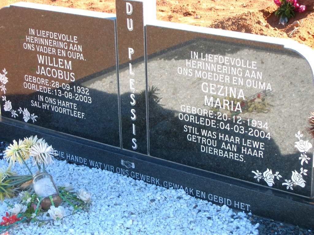 PLESSIS Willem Jacobus, du 1932-2003 &amp; Gezina Maria 1934-2004