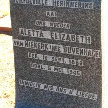 NIEKERK Aletta Elizabeth, van née DUVENHAGE 1882-1946