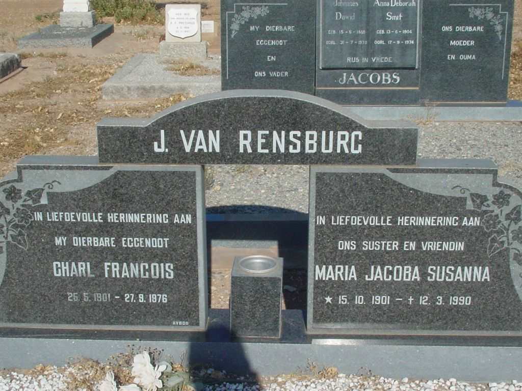 RENSBURG Charl Francois, J. van 1901-1976 &amp; Maria Jacoba Susanna 1901-1990