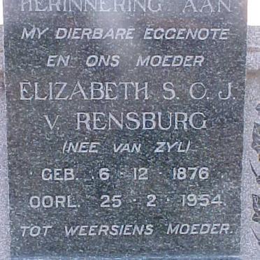 RENSBURG Elizabeth S.O., J. v. nee van ZYL 1876-1954