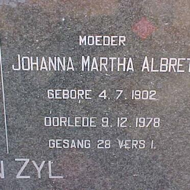 Zyl Johanna Martha Albretha, van 1902-1978
