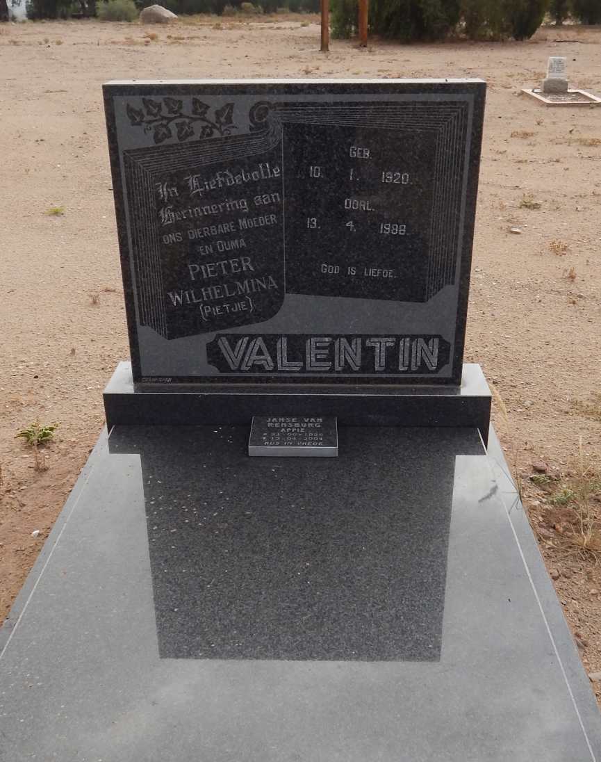 VALENTIN Pieter Wilhelmina 1920-1988 :: JANSE VAN RENSBURG Attie 19?4-2004