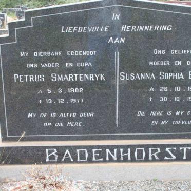 BADENHORST Petrus Smartenryk 1902-1977 &amp; Susanna Sophia Barendina 1913-1992