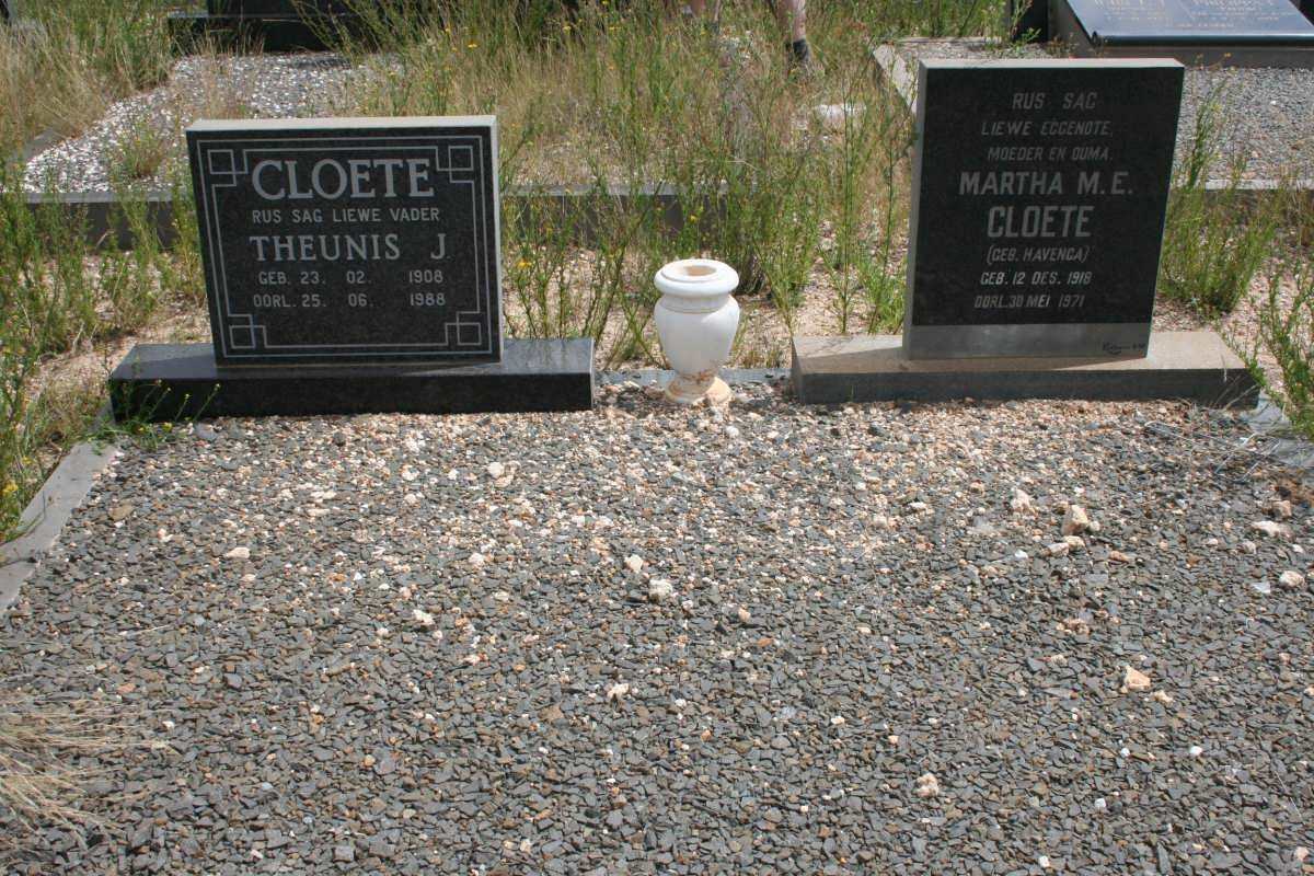 CLOETE Theunis J. 1908-1988 &amp; Martha M.E. HAVENGA 1918-1971