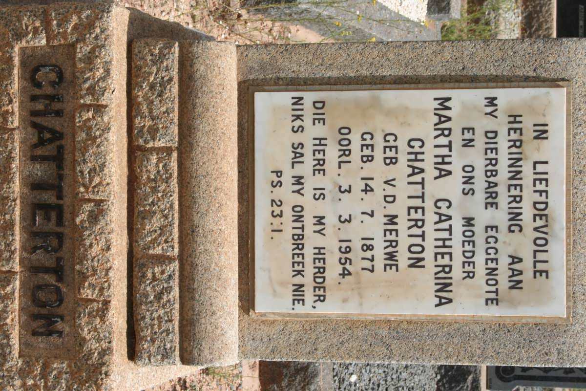 CHATTERTON Martha Catherina nee V.D. MERWE 1877-1954