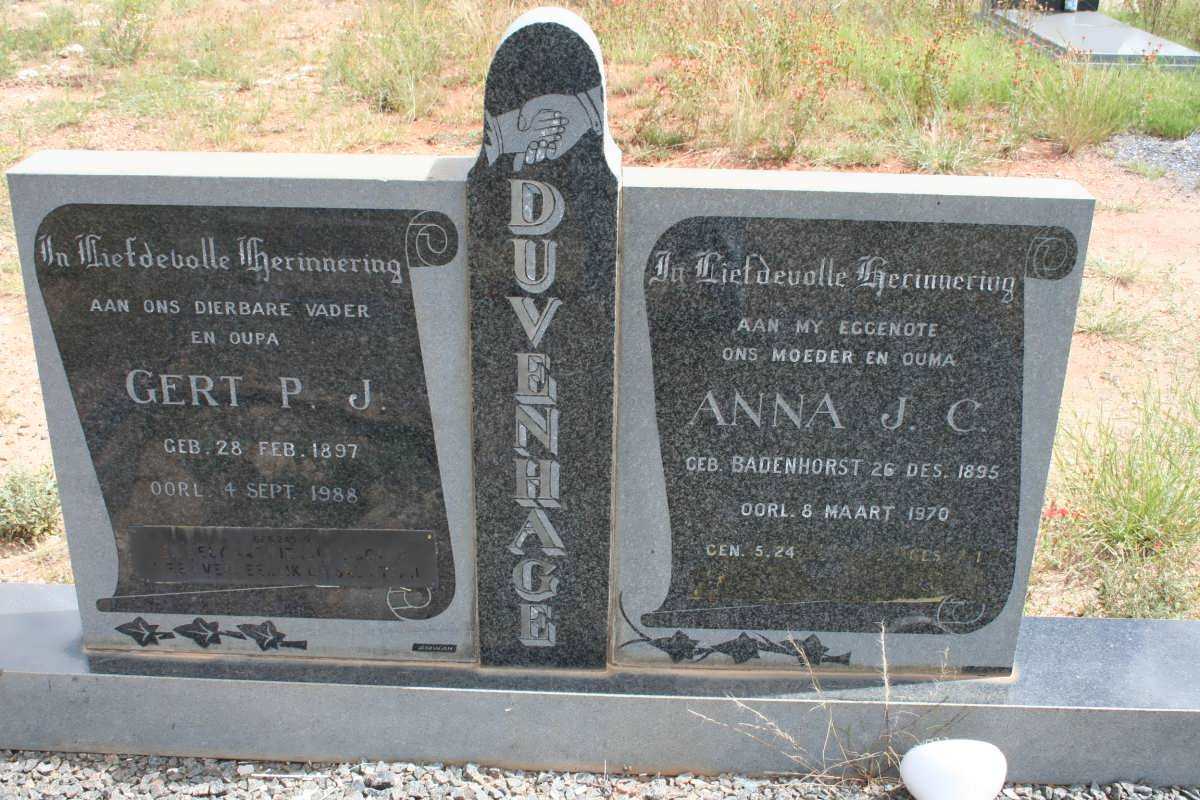 DUVENHAGE Gert P.J. 1897-1988 &amp; Anna J.C. BADENHORST 1895-1970