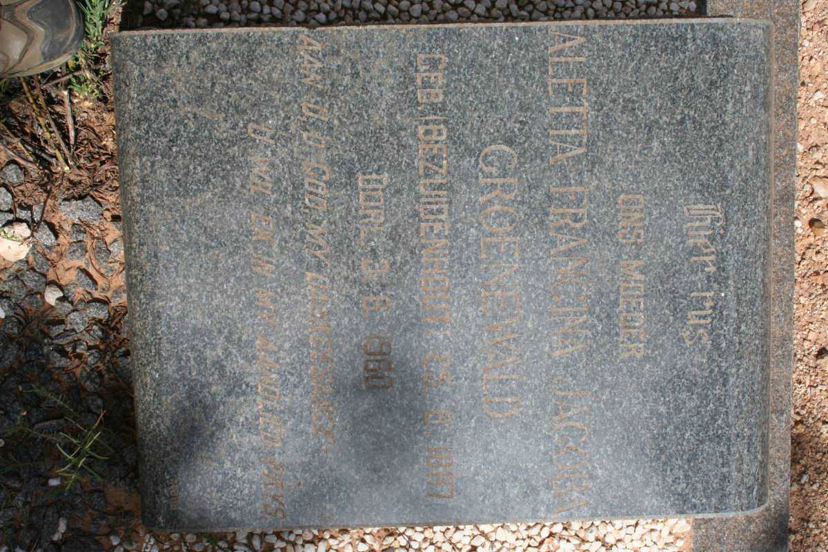 GROENEWALD Aletta Francina Jacoba nee BEZUIDENHOUT 1887-1960