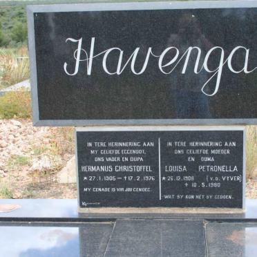 HAVENGA Hermanus Christoffel 1905-1976 &amp; Louisa Petronella V.D. VYVER 1908-1980