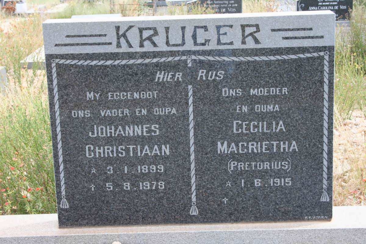 KRUGER Johannes Christiaan 1899-1978 &amp; Cecilia Magrietha PRETORIUS 1915-