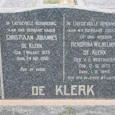 KLERK Christiaan Johannes, de 1875-1950 &amp; Hendrina Wilhelmina V.D. WESTHUIZEN 1870-1949