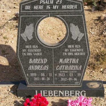 LIEBENBERG Barend Andreas 1919-2011 &amp; Martha Catharina 1923-2012