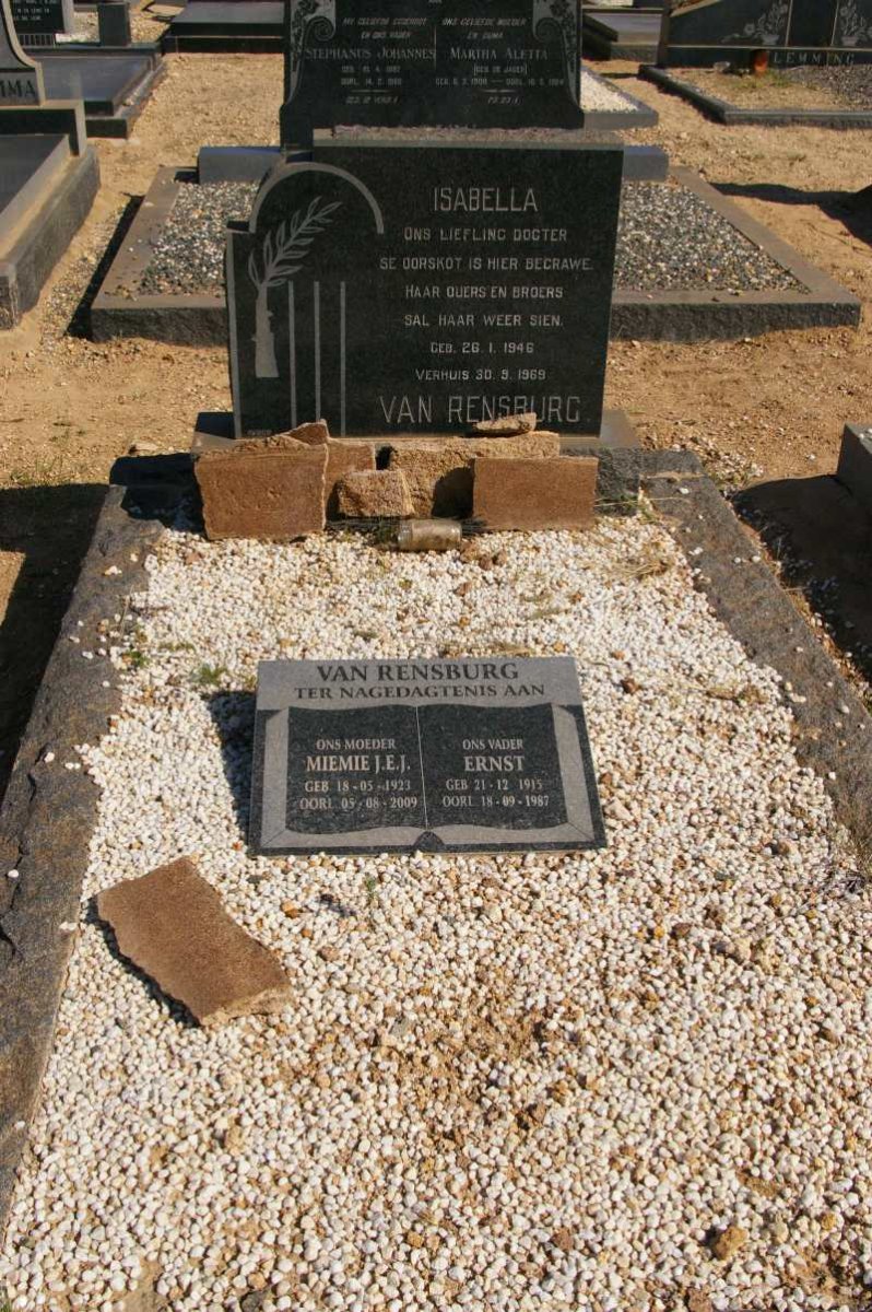 RENSBURG Ernst, van 1915-1987 &amp; Miemie J.E.J. 1923-2009 :: RENSBURG Isabella, van 1946-1969