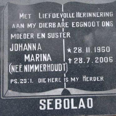 SEBOLAO Johanna Marina nee NIMMERHOUDT 1960-2006