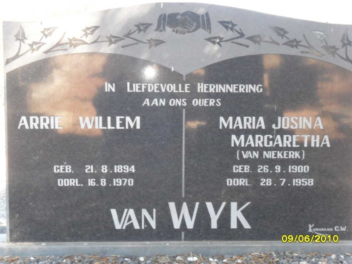 WYK Arrie Willem, van 1894-1970 &amp; Maria Josina Margaretha VAN NIEKERK 1900-1958