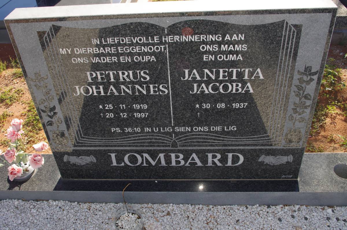 LOMBARD Petrus Johannes 1919-1997 &amp; Janetta Jacoba 1937-