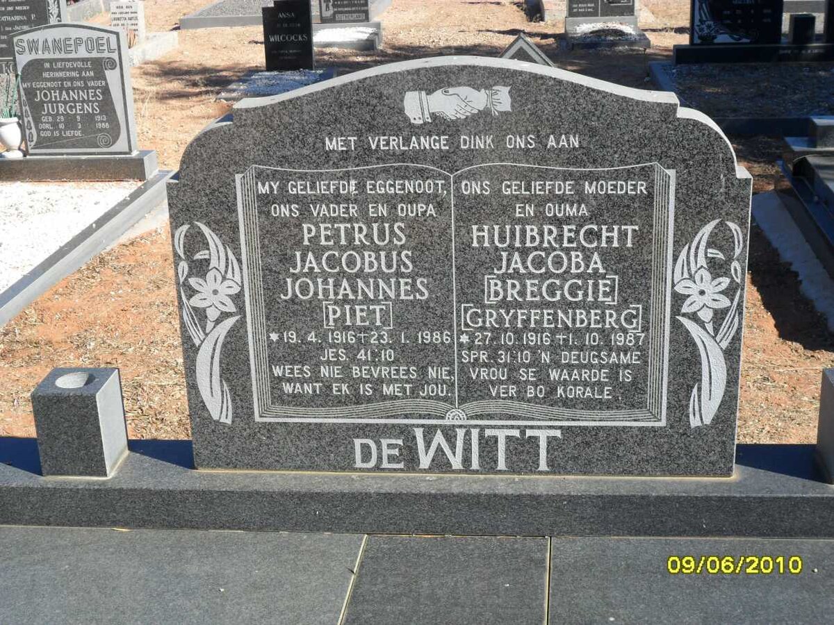 WITT Petrus Jacobus Johannes, de 1916-1986 &amp; Huibrecht Jacoba GRYFFENBERG 1916-1987