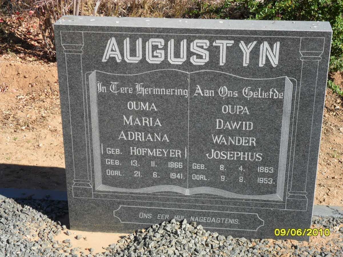 AUGUSTYN David Wander Josephus 1863-1953 &amp; Maria Adriana HOFMEYER 1866-1941