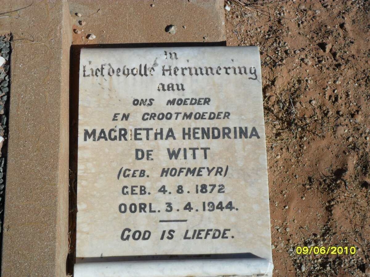 WITT Margrietha Hendrina, de nee HOFMEYR 1872-1944