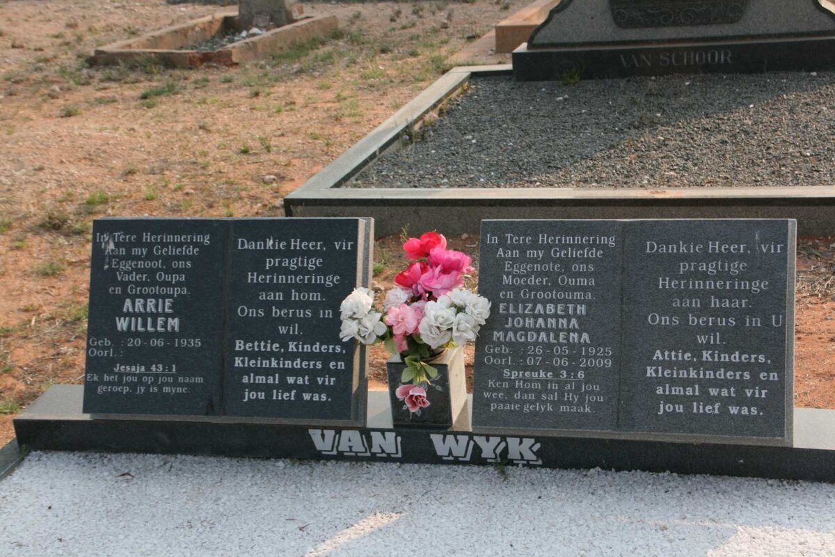 WYK Arrie Willem, van 1935- &amp; Elizabeth Johanna Magdalena 1925-2009