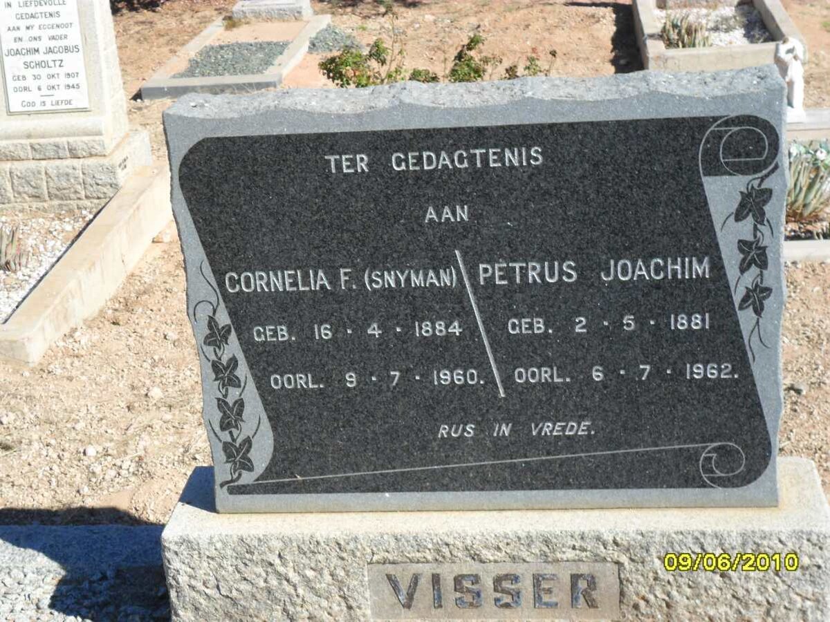VISSER Petrus Joachim 1881-1962 &amp; Cornelia F. SNYMAN 1884-1960