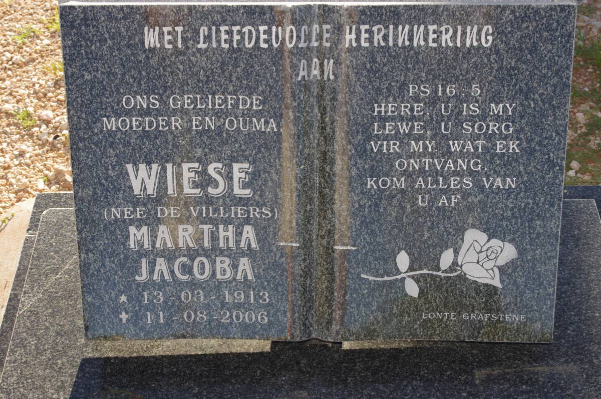 WIESE Martha Jacoba nee DE VILLIERS 1913-2006