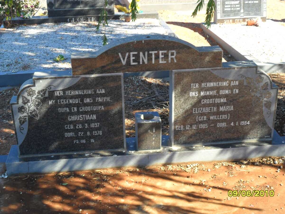 VENTER Christiaan 1897-1978 &amp; Elizabeth Maria WILLERS 1905-1984