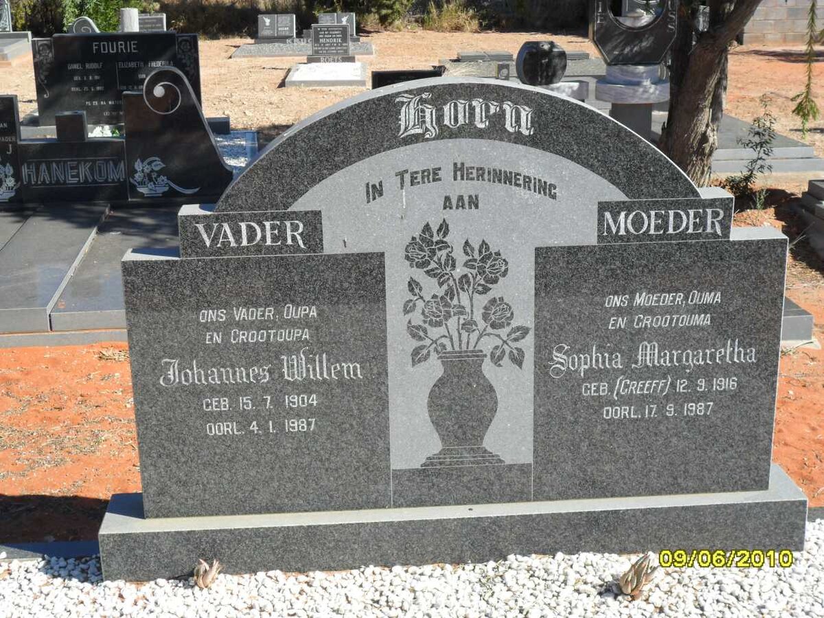 HORN Johannes Willem 1904-1987 &amp; Sophia Margaretha GREEFF 1916-1987