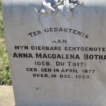 BOTHA Anna Magdalena nee DU TOIT 1877-1923