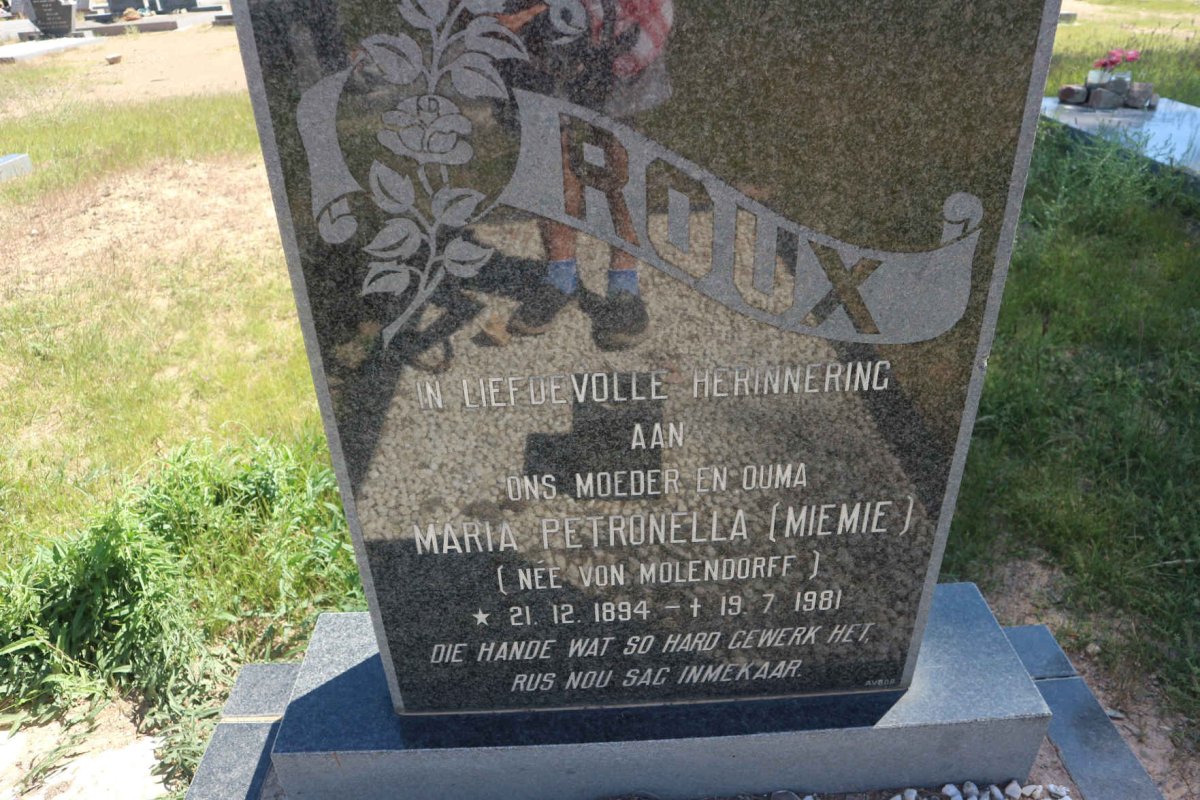 ROUX Maria Petronella nee VON MOLENDORFF 1894-1981